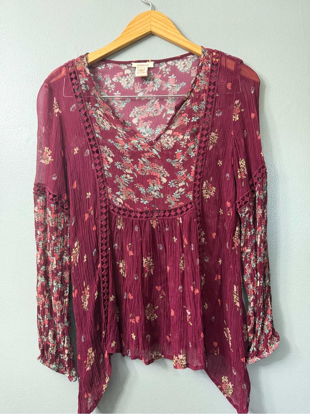 Sundance  Floral Burgundy Peasant Blouse large